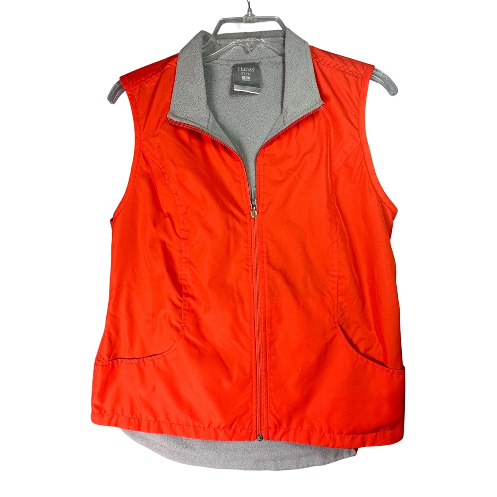 Hanes Style Full Zip Fleece Lined Vest Gorpcore Activewear Medium Orange Utility